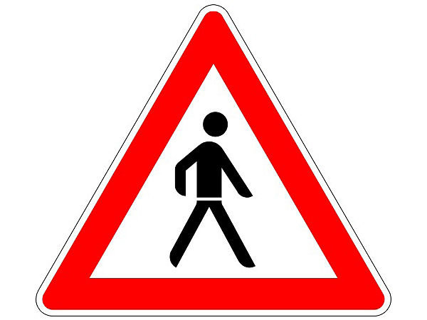 Verkehrszeichen &quot;Achtung Fu&szlig;g&auml;nger&quot; links (SL)