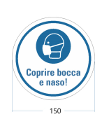 Aufkleber &quot;Coprire bocca e  naso!&quot; &Oslash; 150 mm