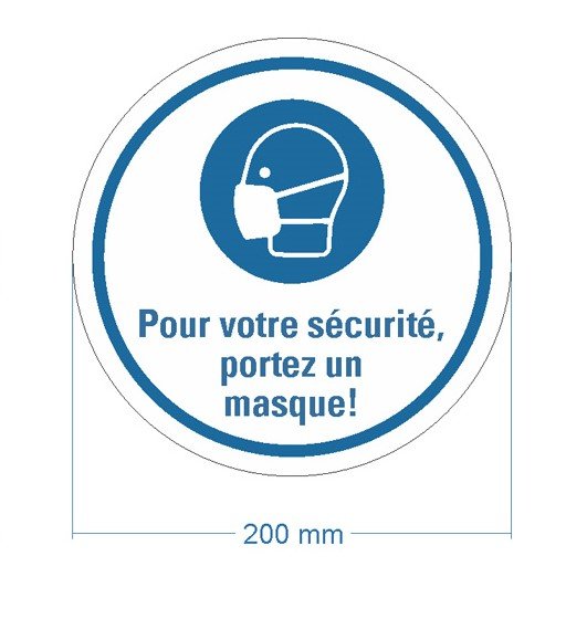 Bodenmarkierung &quot;Pour votre s&eacute;curit&eacute;, portez un masque&quot; &Oslash; 200 mm