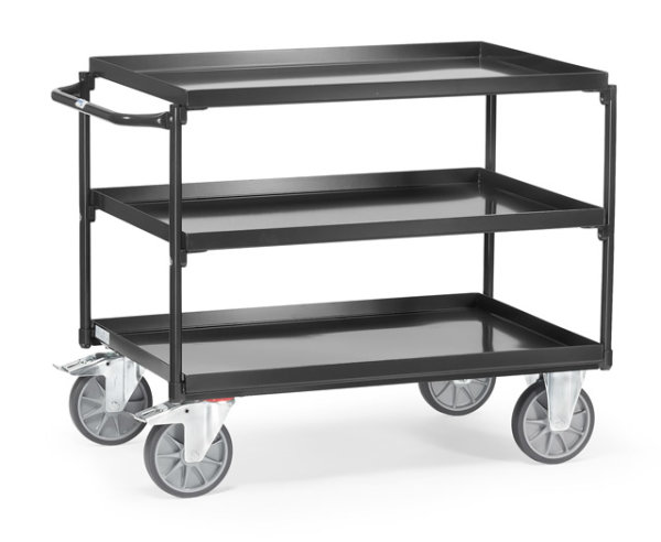 Tischwagen mit Wannen &quot;GREY EDITION&quot; 400 kg, mit 3 B&ouml;den aus Blechwannen
