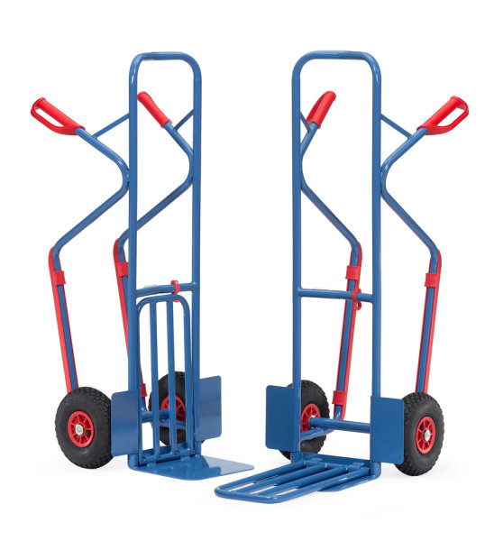Paketkarren 300 kg, H&ouml;he 1300 mm, mit Stahlblech- und Klappschaufel und Kunststoffgleitkufen