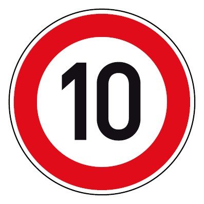 Verkehrszeichen &quot;Zul&auml;ssige H&ouml;chstgeschwindigkeit 10 km/h&quot;