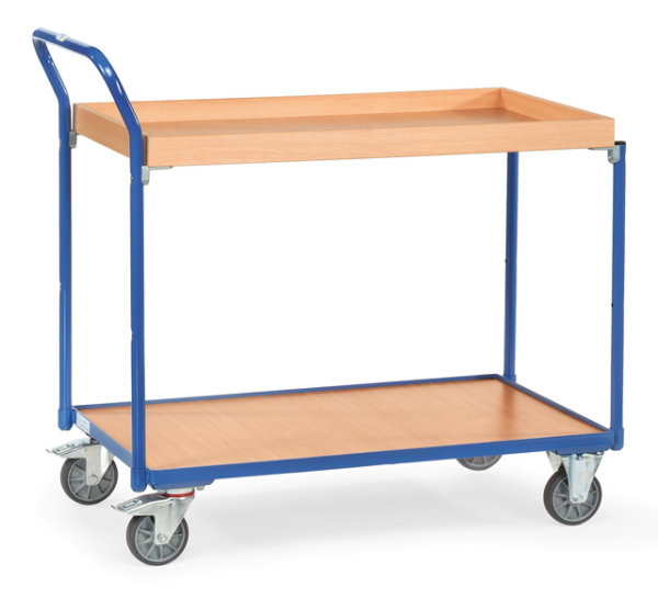 Leichte Tischwagen 300 kg, mit 1 Boden und 1 Kasten aus Holz, Griff hochstehend