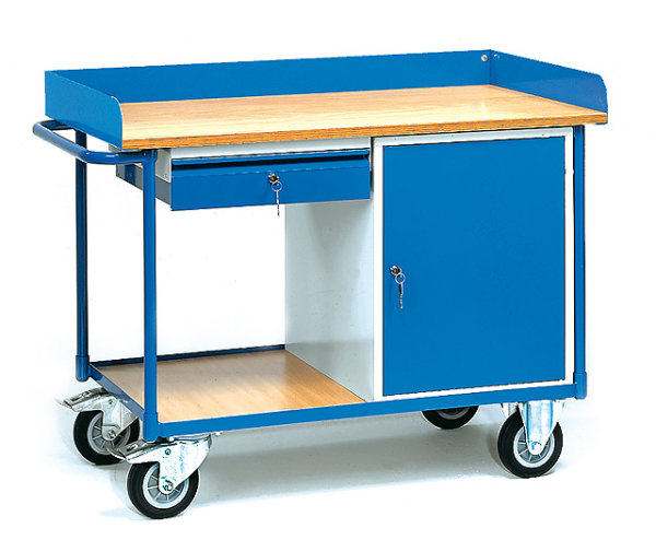 Werkstattwagen mit Arbeitsplatten 400kg, 1 Schrank und 1 Schublade