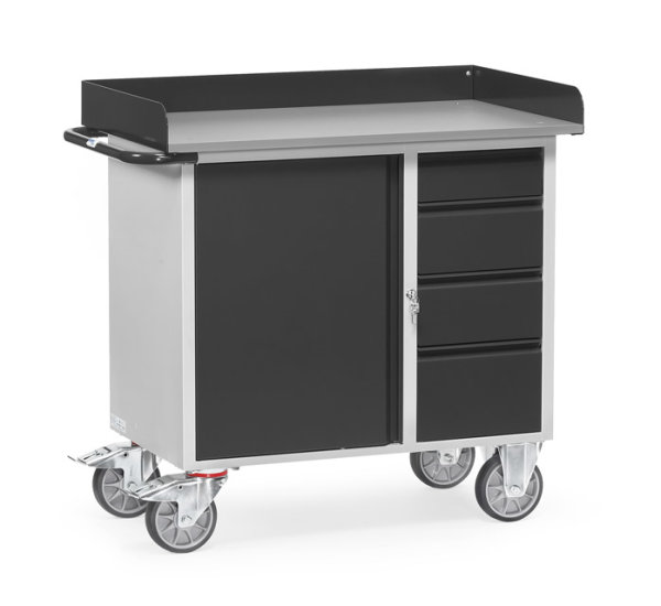 Stahlblech-Werkstattwagen &quot;GREY EDITION&quot; 400 kg, mit 1 Schrank und 4 Schubladen