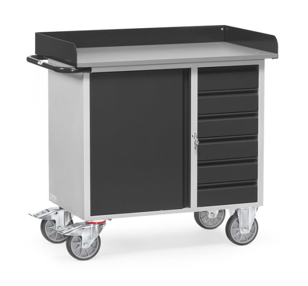 Stahlblech-Werkstattwagen &quot;GREY EDITION&quot; 400 kg, mit 1 Schrank und 6 Schubladen