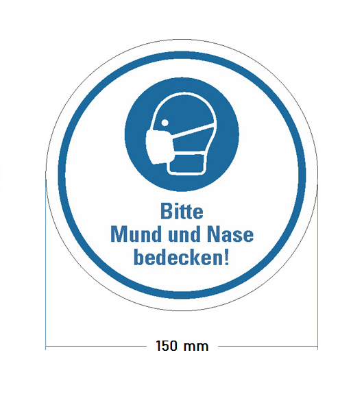 Aufkleber "Bitte Mund und Nase bedecken" &Oslash; 150 mm auf Oberfl&auml;chen