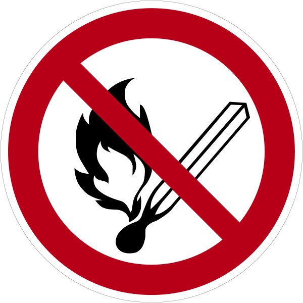 SV05 Verbotszeichen &quot;Keine offene Flamme; Feuer, offene Z&uuml;ndquellen und Rauchen verboten&quot; 75 mm Folie