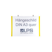 H&auml;ngeschild DIN A3 quer transparent Clip + Nylonschnur